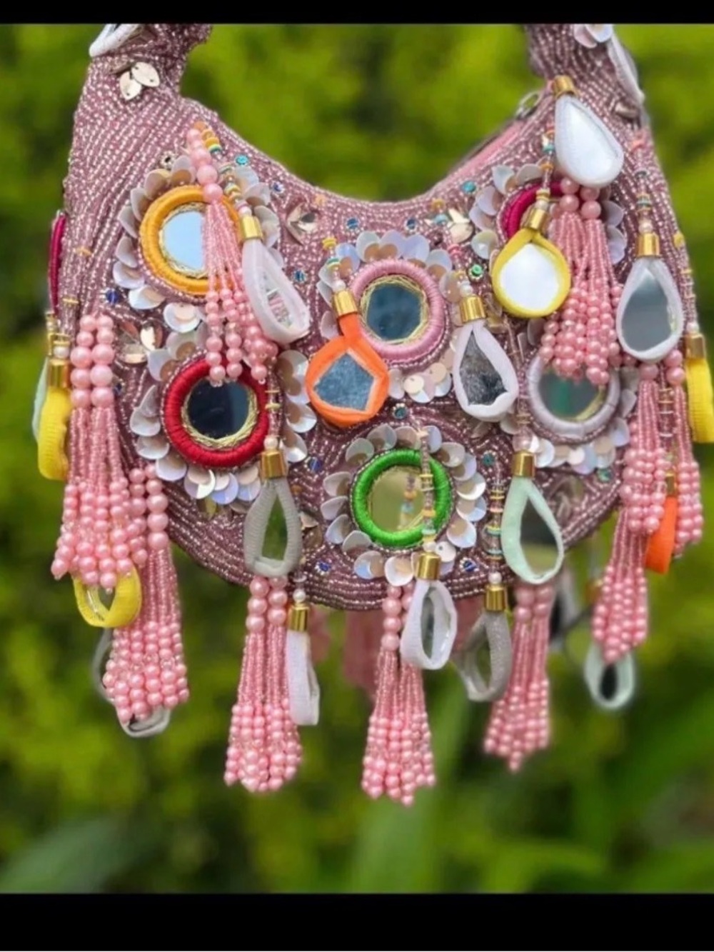 Handmade Mirrorwork Statement Bag • Beaded + Sequin Embellished